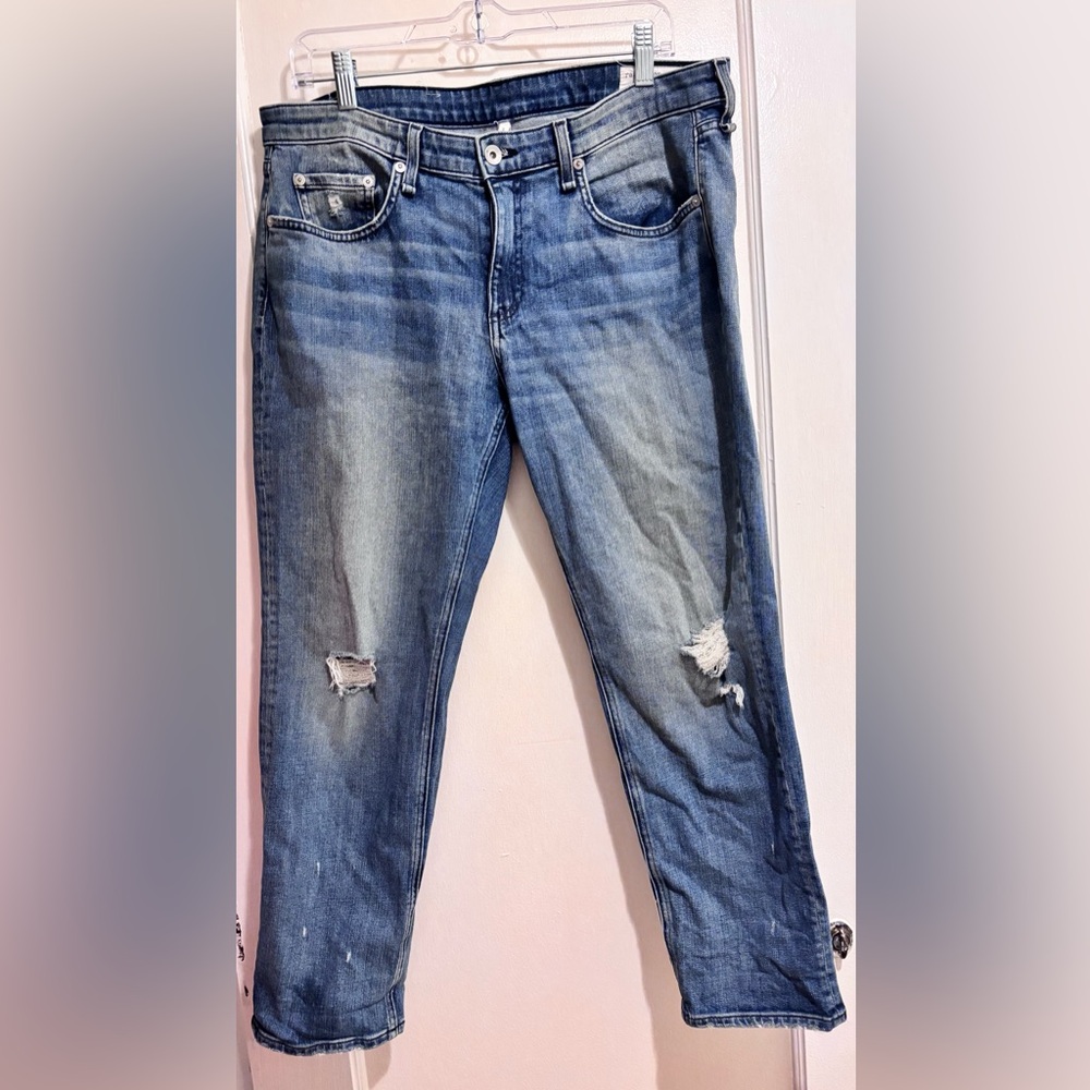 rag & bone Dre Low Rise Slim Boyfriend Jeans Sz 30 Distressed Cropped Casual